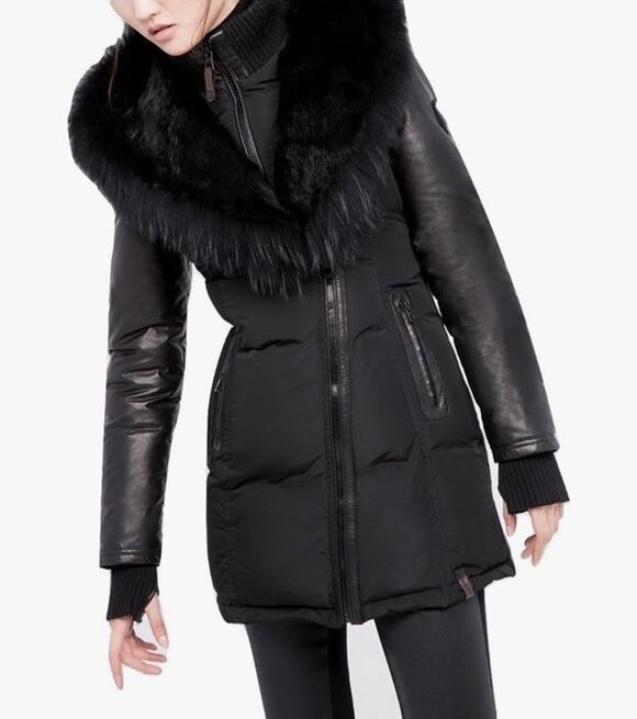 Rudsak Jackets & Blazers - RUDSAK Grace Black Down Puffer Coat M Genuine Leather Sleeves Real Fur Parka